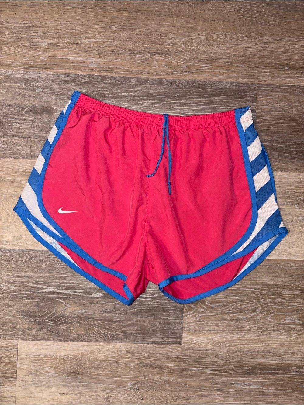 Nike Pink Athletic Shorts with Blue Trim